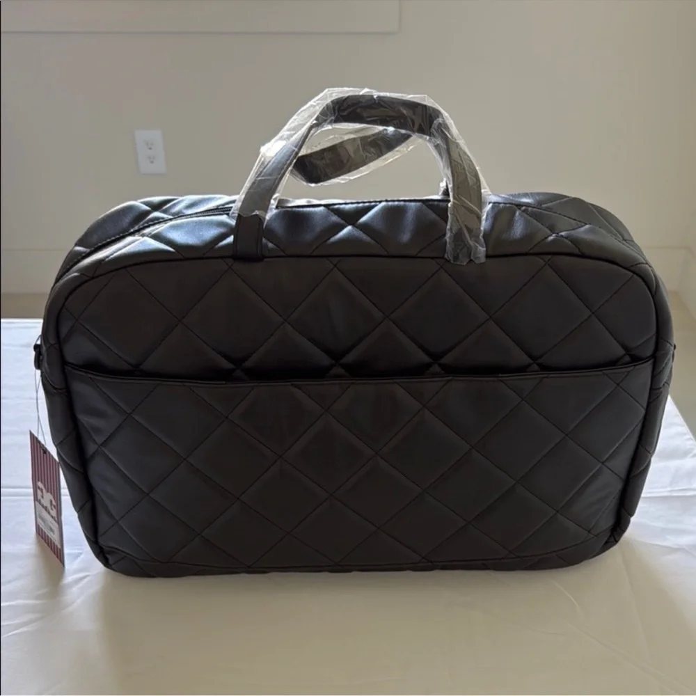 Gilda Paris Large Quilted Black Weekender Crossbody Travel w/Slip Back $229 NWT